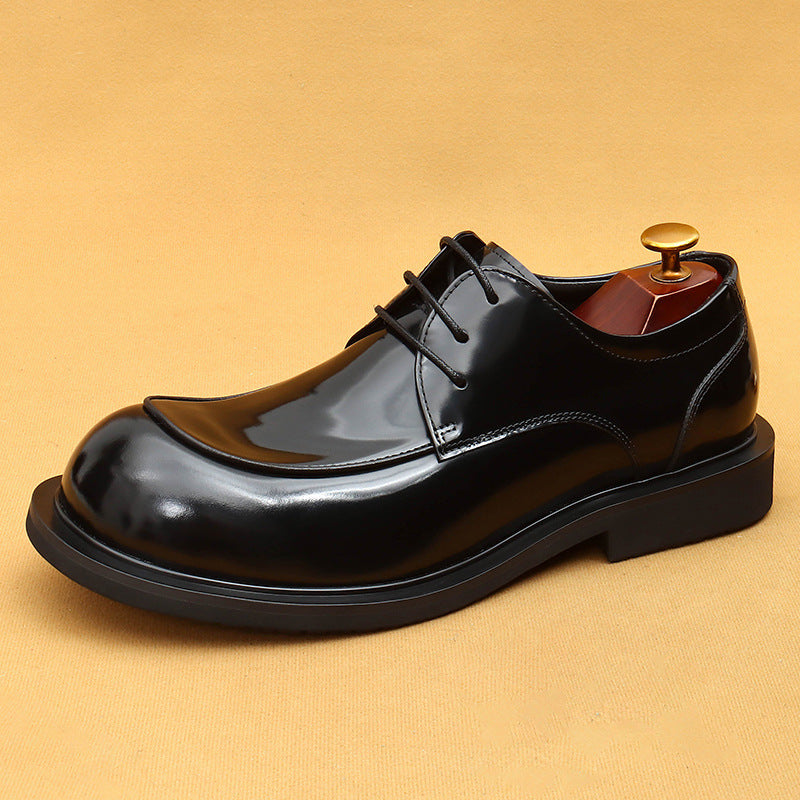 Men's British Glossy Big Toe Top Layer Cowhide Men's Business Leather Shoes