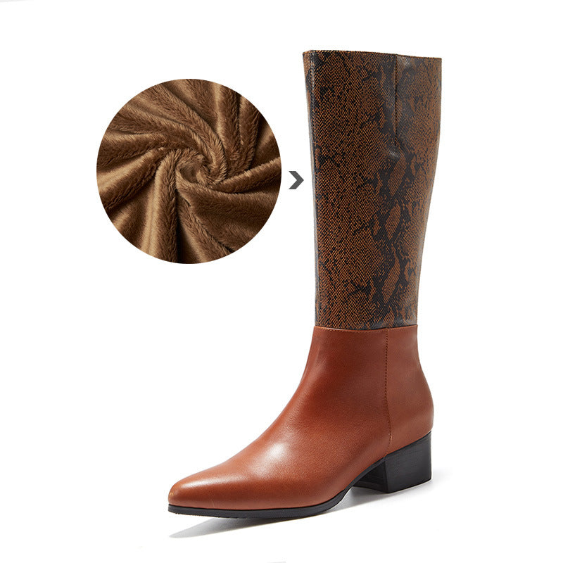 Men's Pointed Toe Fashion Brown Python Embossed Boots