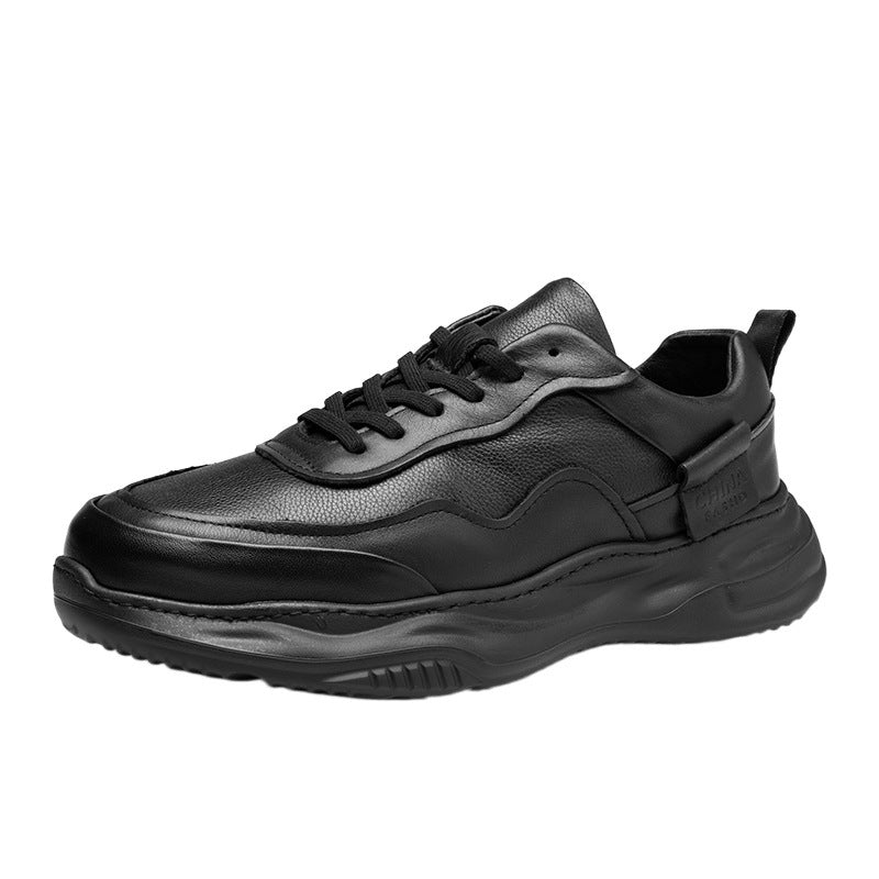 Men's Slouchy Cool Black Genuine Thick-soled Sneakers