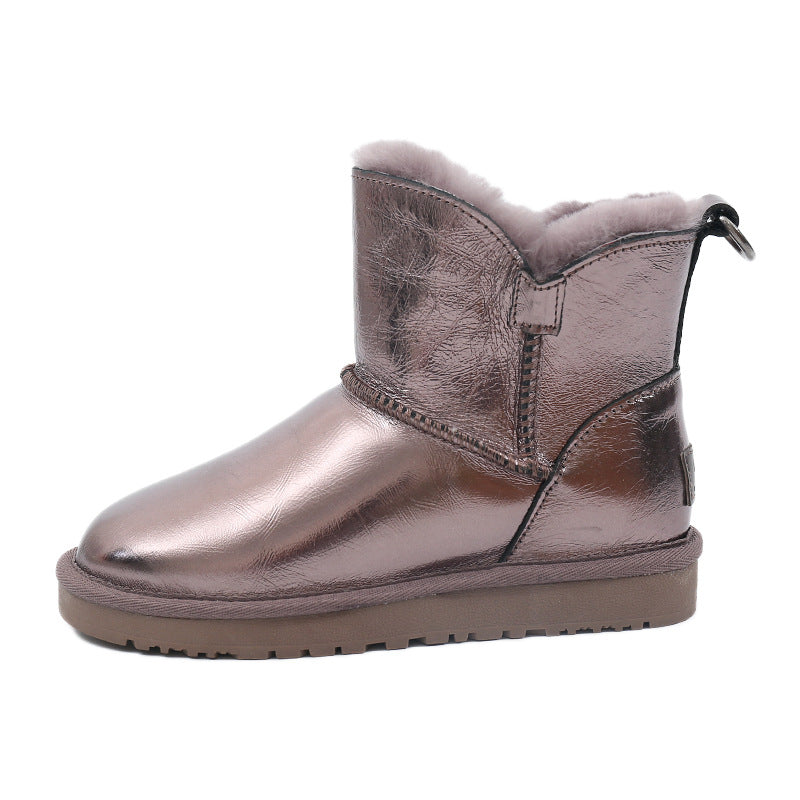 Women's Integrated Fleece Lined Padded Warm Keeping Waterproof Glossy Snow Boots
