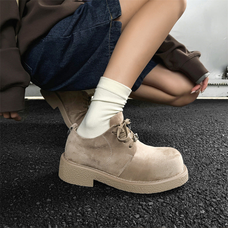 Toe Derby Lovers Wild Thick Sole Leather Shoes