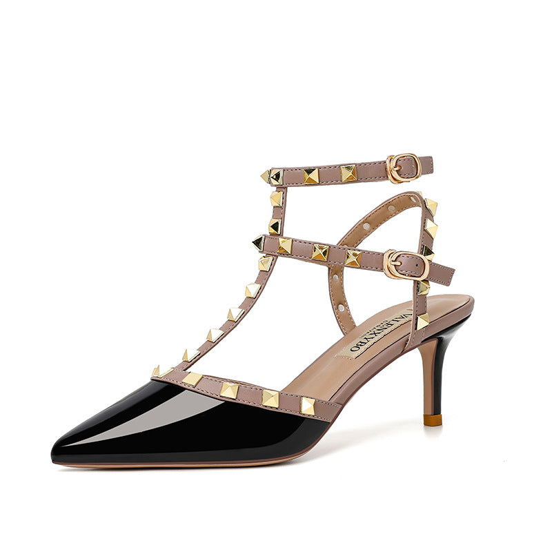 Women's Pointed High Toe Cap Stiletto Rivet Women's Shoes