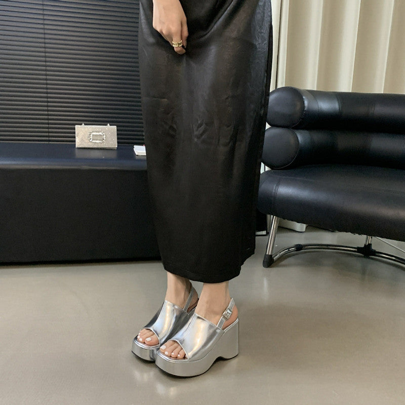 Women's Open Toe Platform Wedge Back Empty Heels