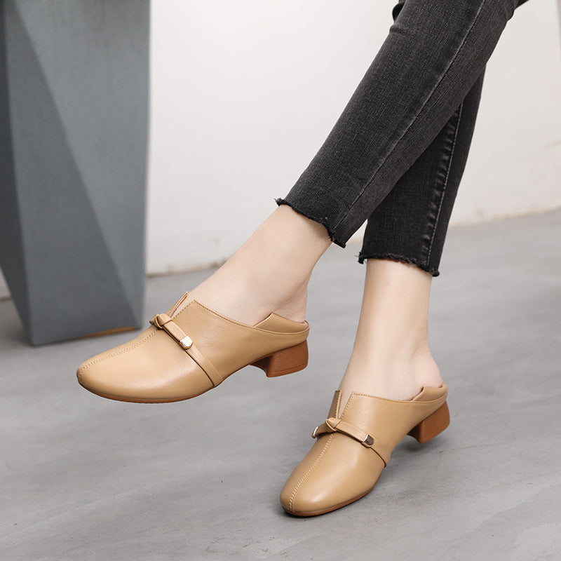Women's One Pedal Mom Genuine Chunky Stylish Women's Fashion Shoes