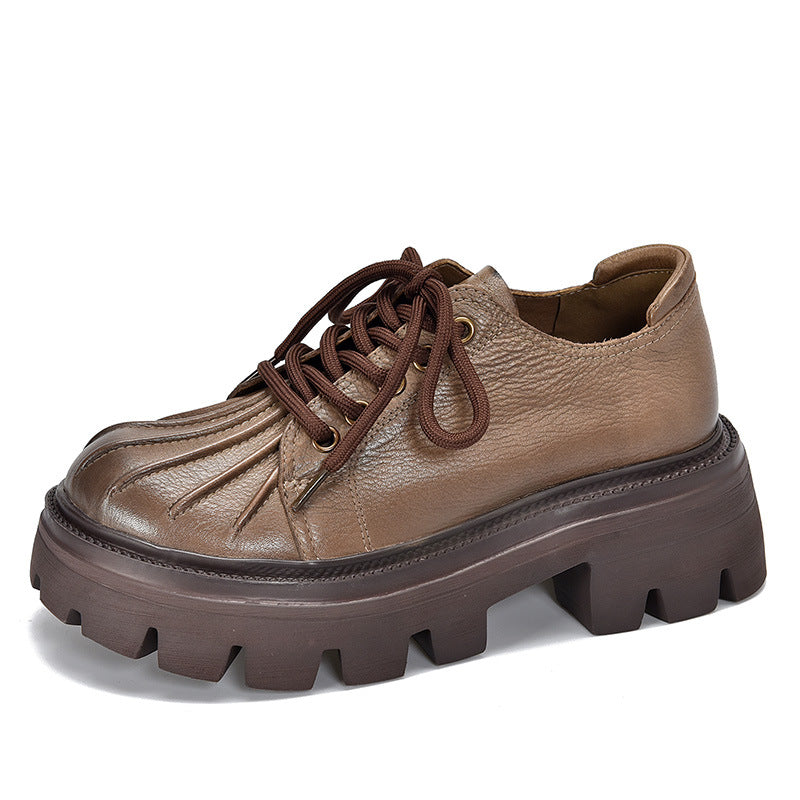 Women's First Layer Cowhide Lightweight Platform Lace Casual Shoes
