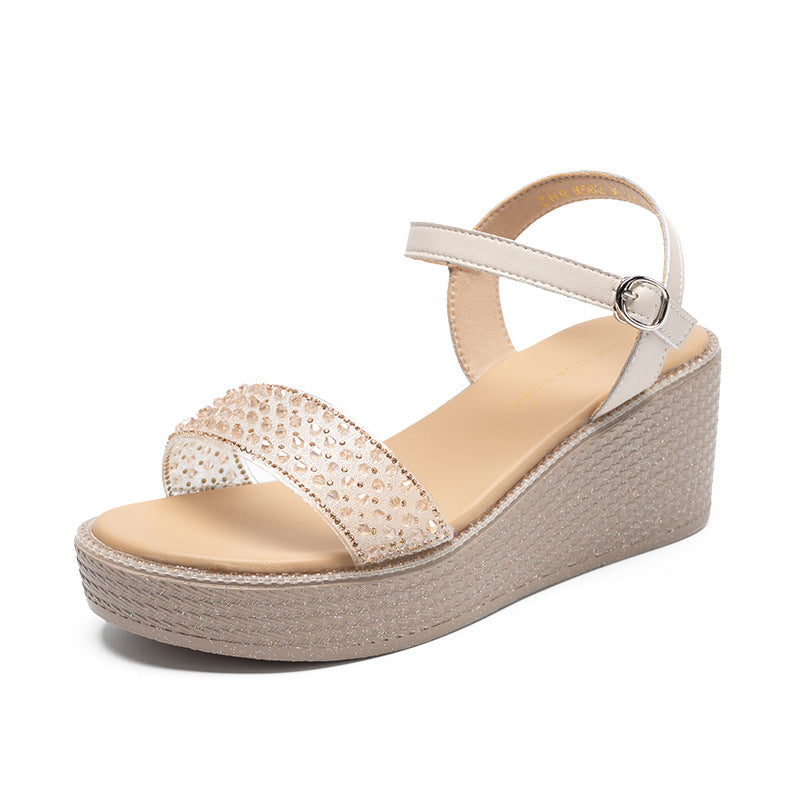 Women's Rhinestones High Summer Outer Wear Thick Bottom Small Height Sandals