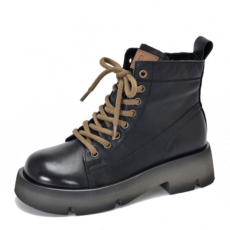 Martin First Layer Cowhide Worker Lace Up Round Toe Boots