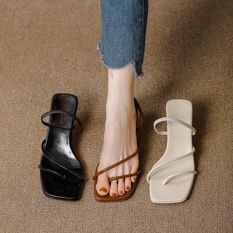 Stiletto Strap Square Toe High Summer Heels