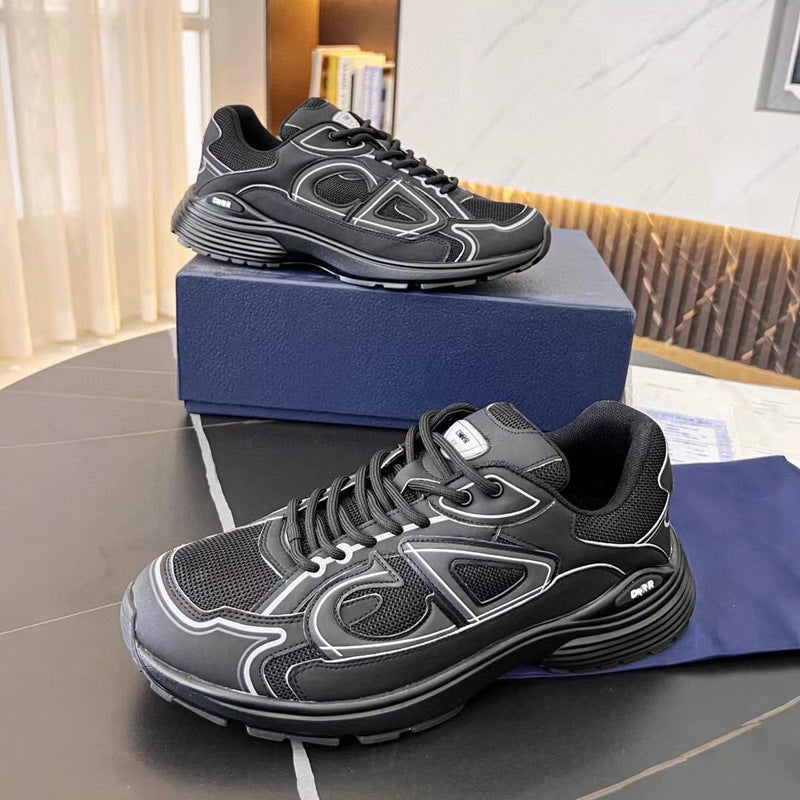 Men's Cut Round Head Fashion First Layer Cowhide Lace Sneakers
