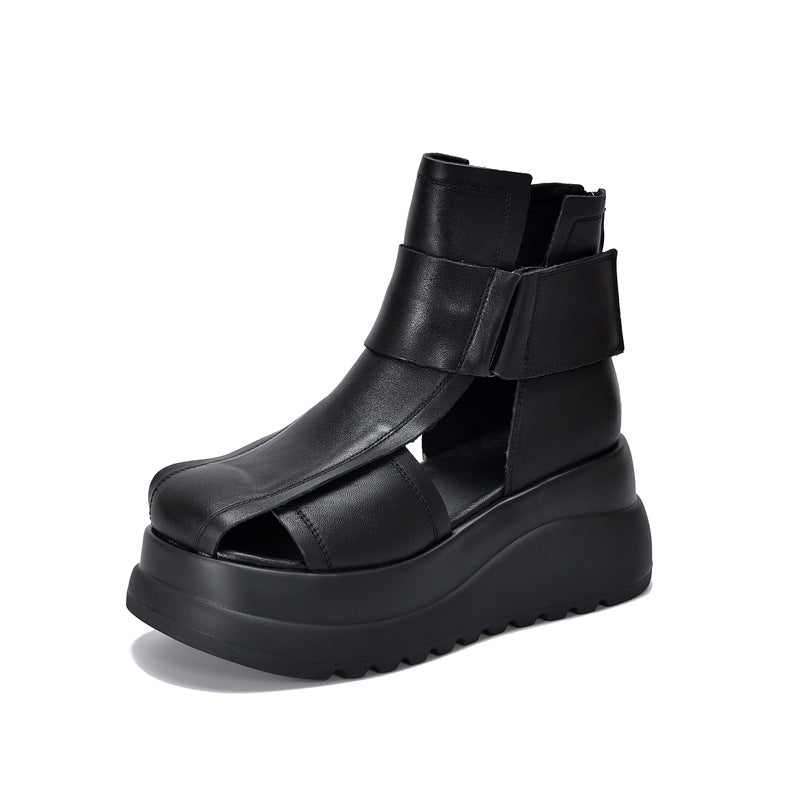 Women's Cowhide Height Increasing British Style Roman Sandals