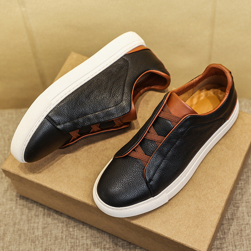 Men's Top Layer Cowhide Four Korean Versatile Leather Shoes