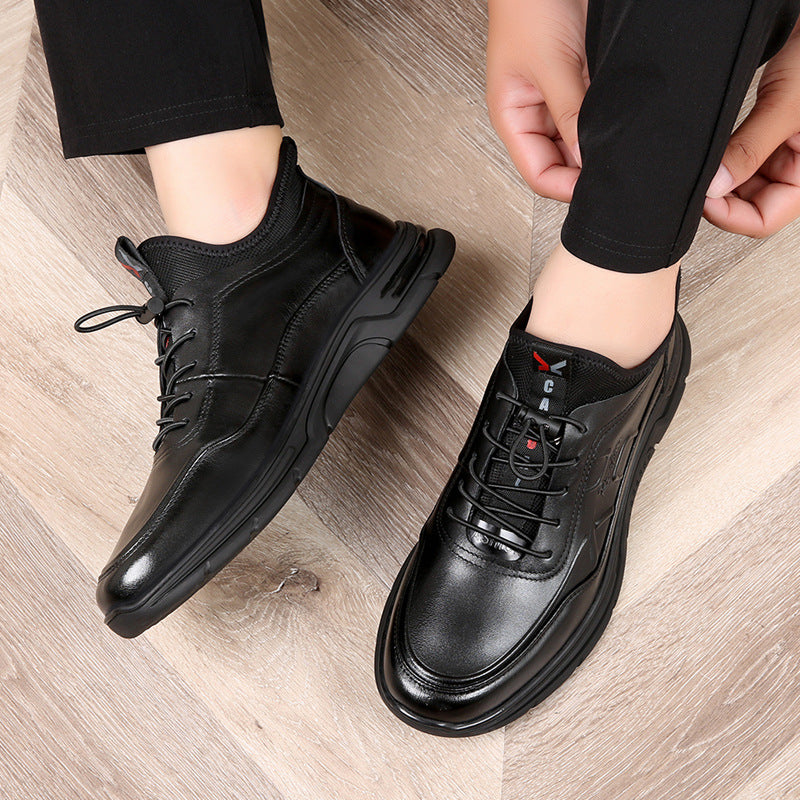 Men's Cowhide Trendy British Sports Korean Round Leather Shoes