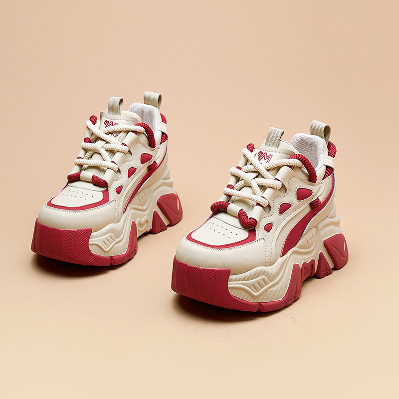 Women's Bottom Heightened Daddy Color Matching Small Fleece-lined Women's Sports Shoes