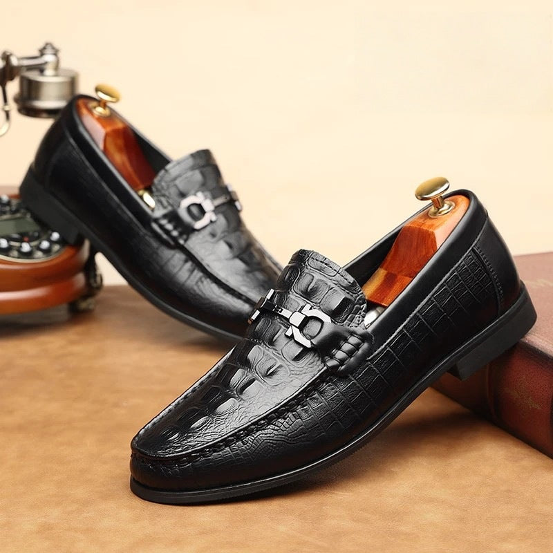 Men's Breathable Trendy Crocodile Pattern British Cowhide Formal Men's Shoes