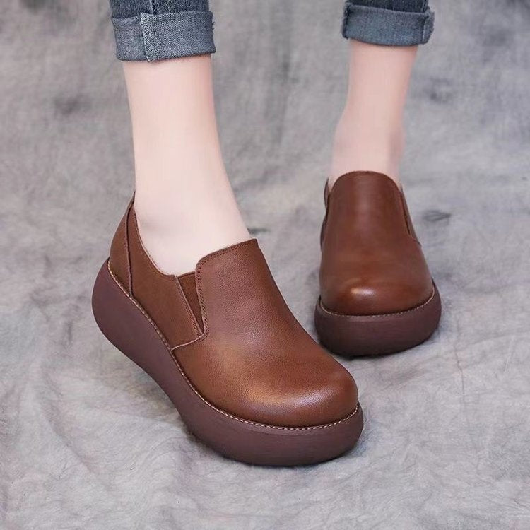 Solid Color Deep Mouth Round Toe Slip-on Casual Shoes