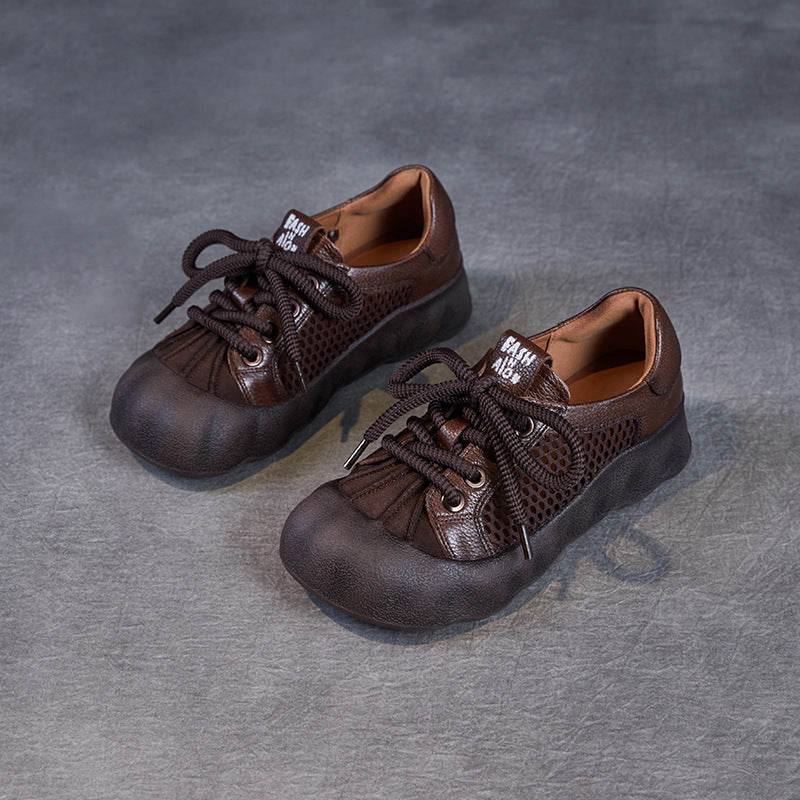 Women's Retro Mesh Surface First Layer Cowhide Casual Shoes