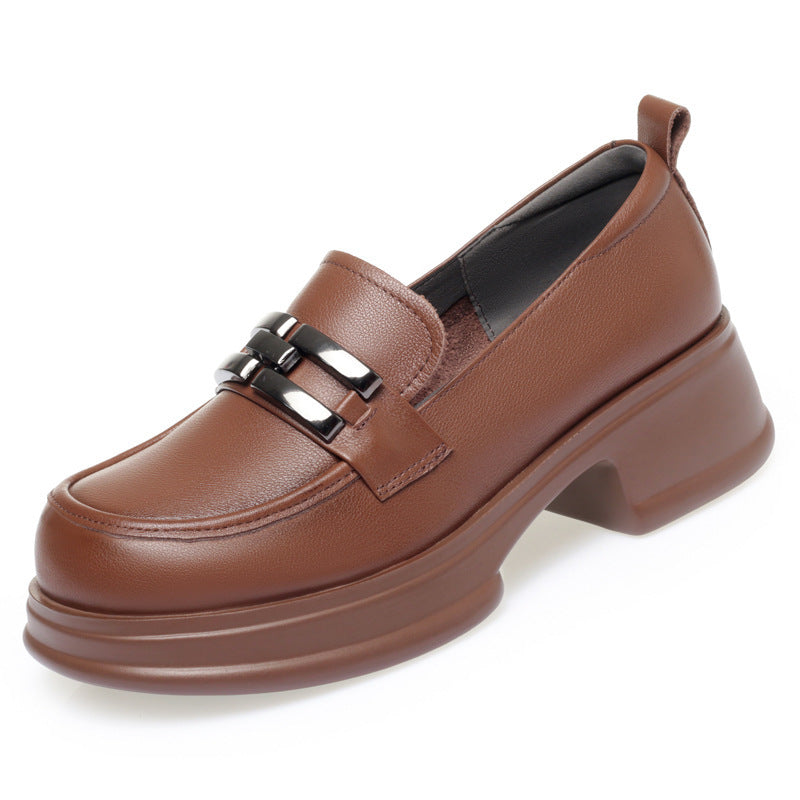 Women's Genuine Platform Round Toe Flat Bottom Soft Slip-on Pumps Loafers