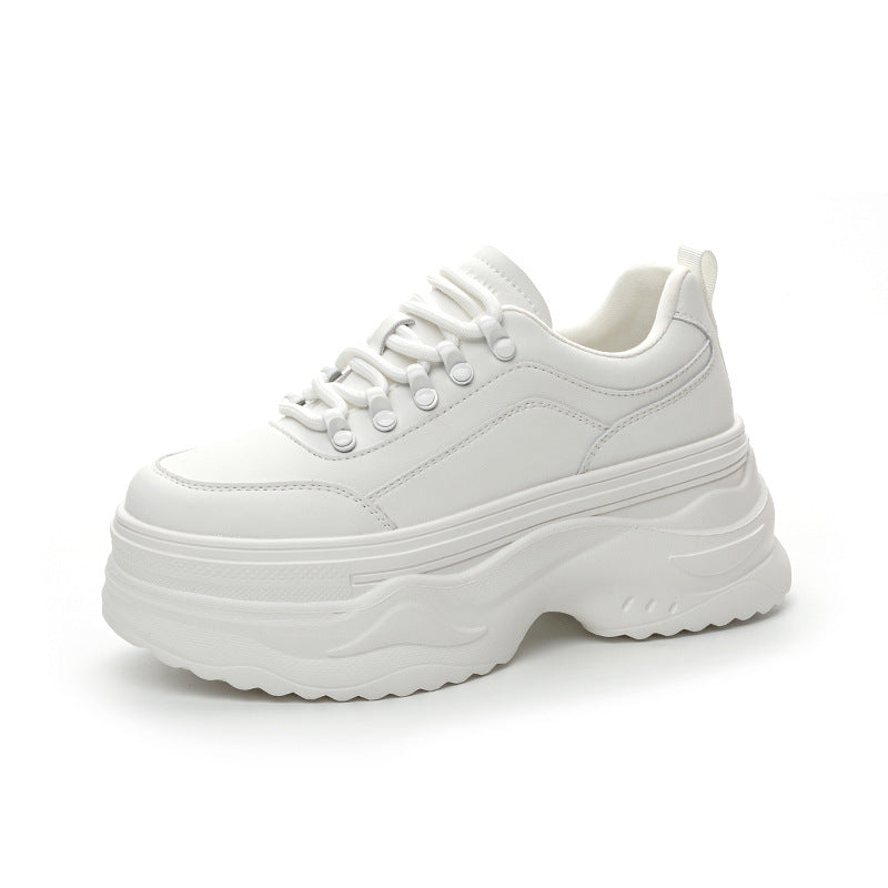 Women's White Retro Easy Matching Height Increasing Sneakers
