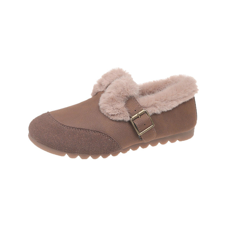 Women's Winter Vintage Fleece-lined Round Toe Flat Bottom Casual Shoes