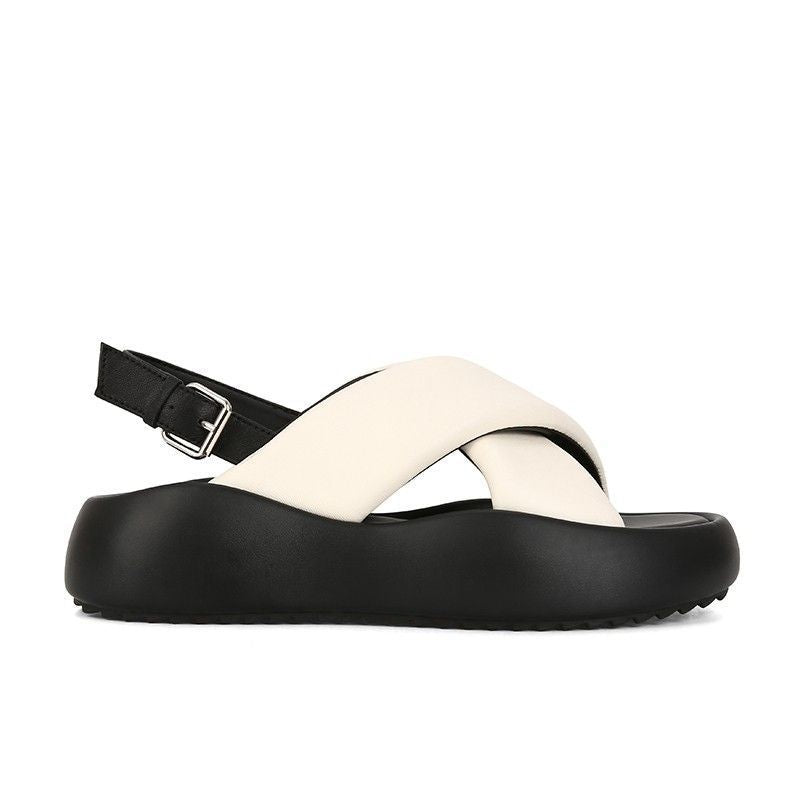 Women's Sheepskin Version Thick Bottom Cross Buckle Strap Sandals