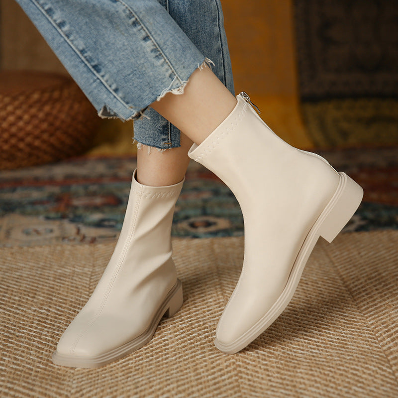 Women's Hot Milk Tea Color Flat Ankle Soft Boots