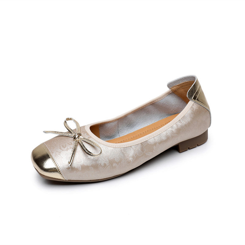 Women's & Men's Summer Sheepskin Low-cut Pumps Female Square Toe Bow Slip-on Men's Shoes