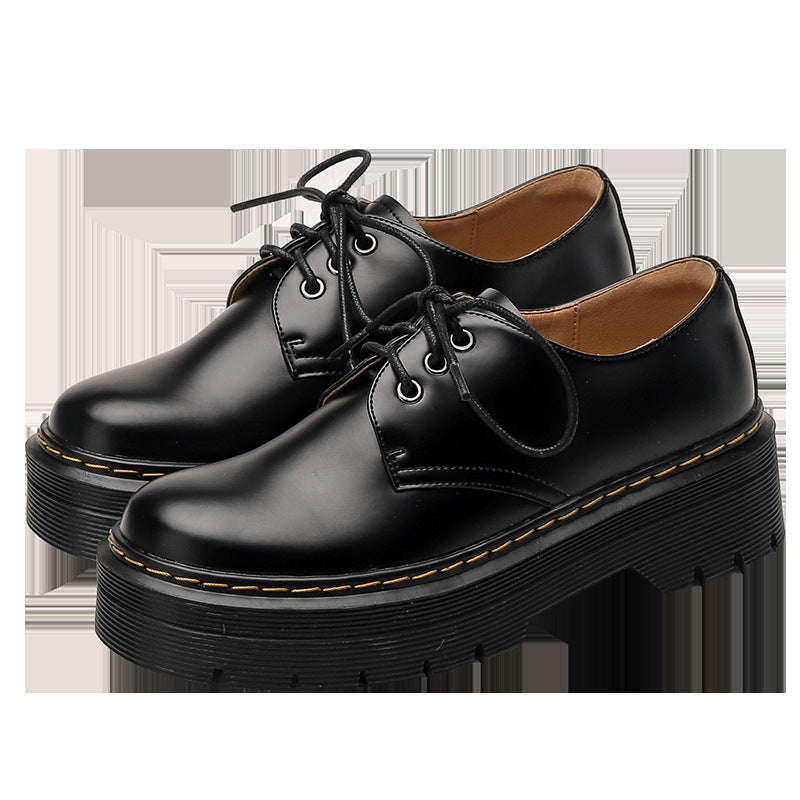 Style Black Thick Bottom Martin Preppy Leather Shoes