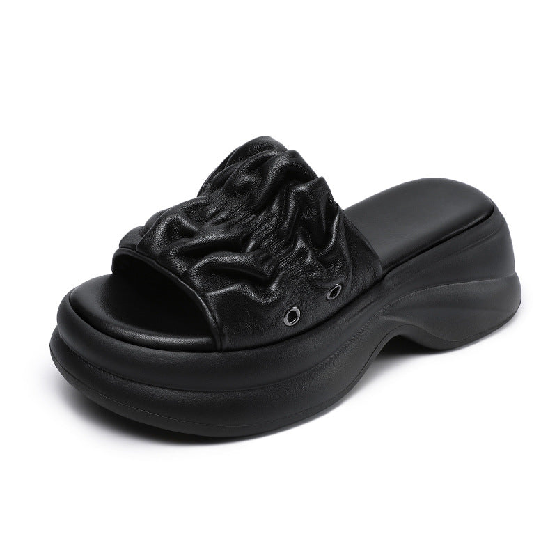 Summer Sheepskin Thick Bottom High-grade Outer Wear Slippers