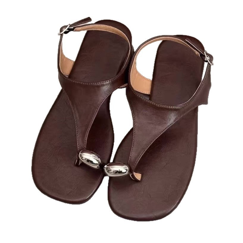 Women's Version Retro Flat Bottom Metal Toe Covering Buckle Sandals