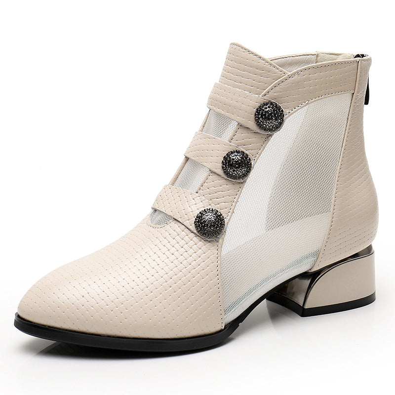Mesh Hollow Mid Plus Size Pointed Heels