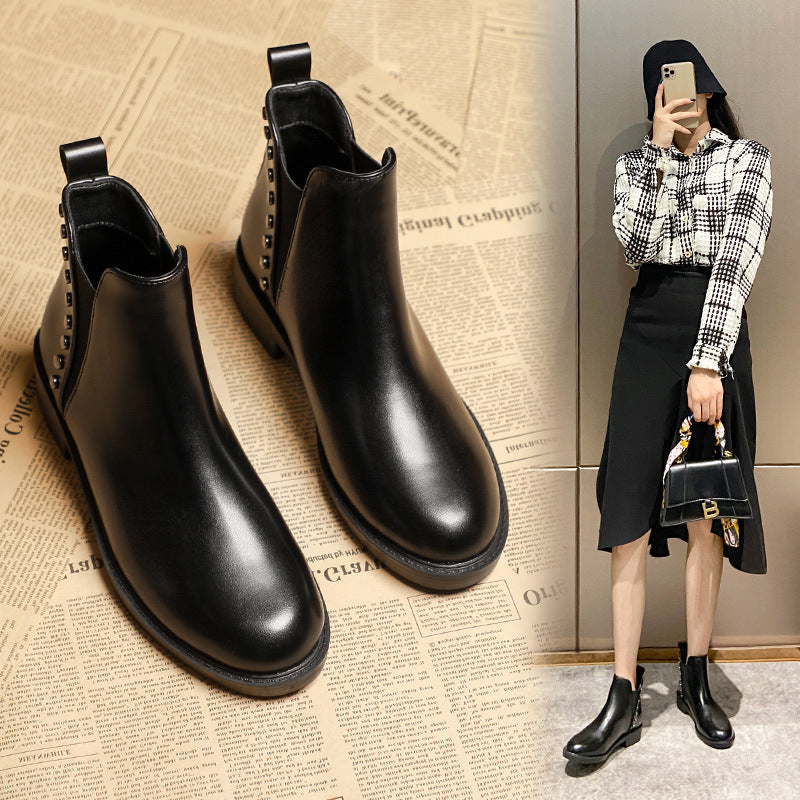 Women's Ankle Fleece-lined Thin Chelsea Flat Martin Boots