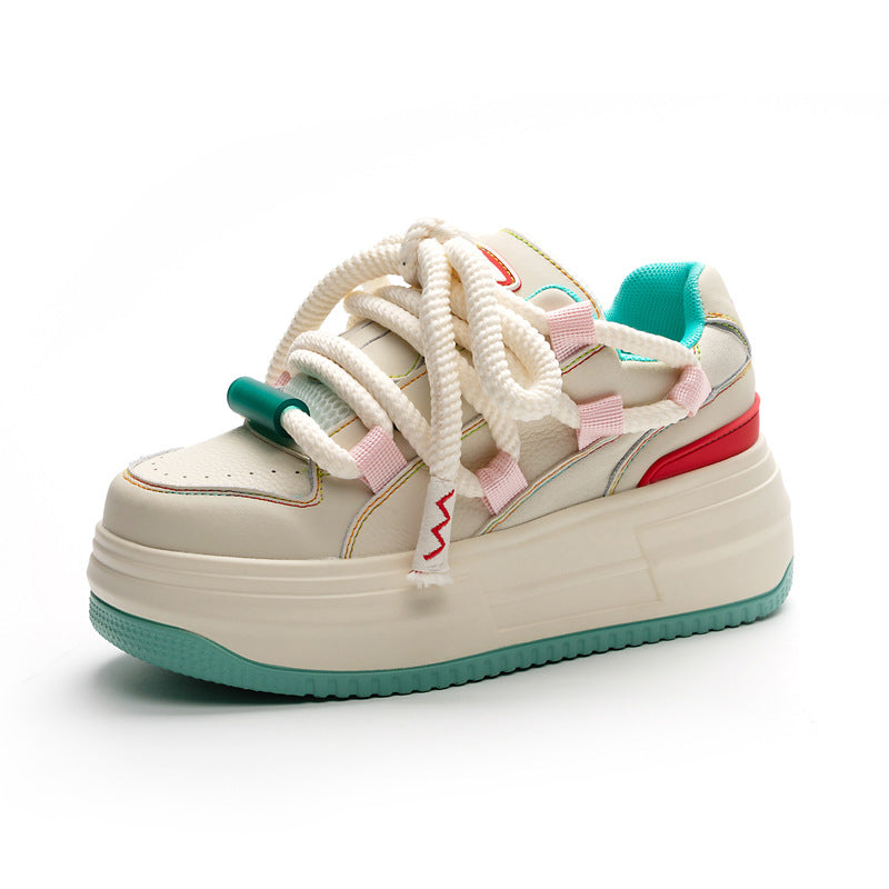Women's Autumn Versatile White Genuine Elevator Thick Casual Shoes