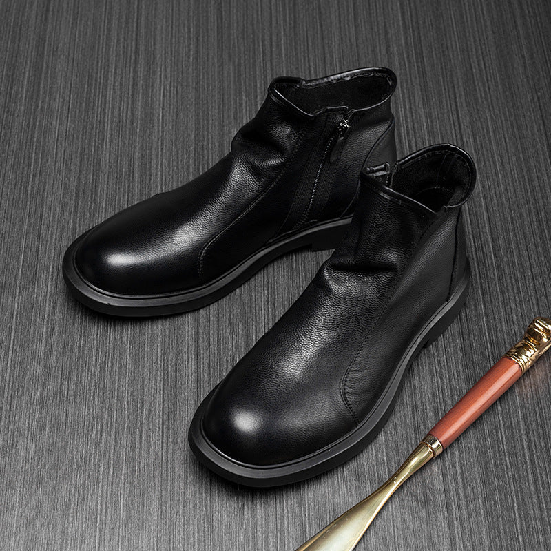 Short Business Martin Top Layer Cowhide Boots