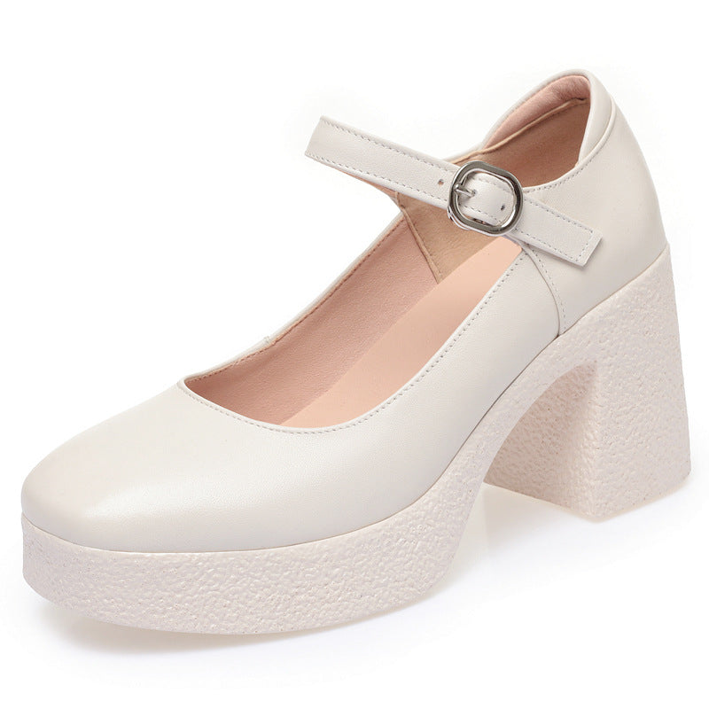Women's Genuine Model Cheongsam High Low-cut Soft Cowhide Thick Women's Fashion Shoes