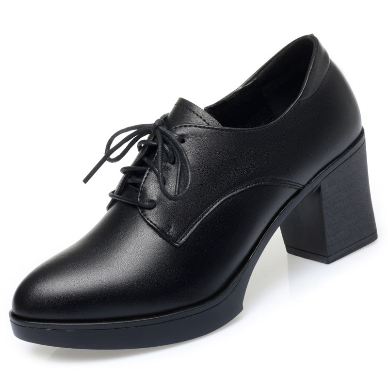 Women's Layer Cowhide Single High British Style Casual Shoes