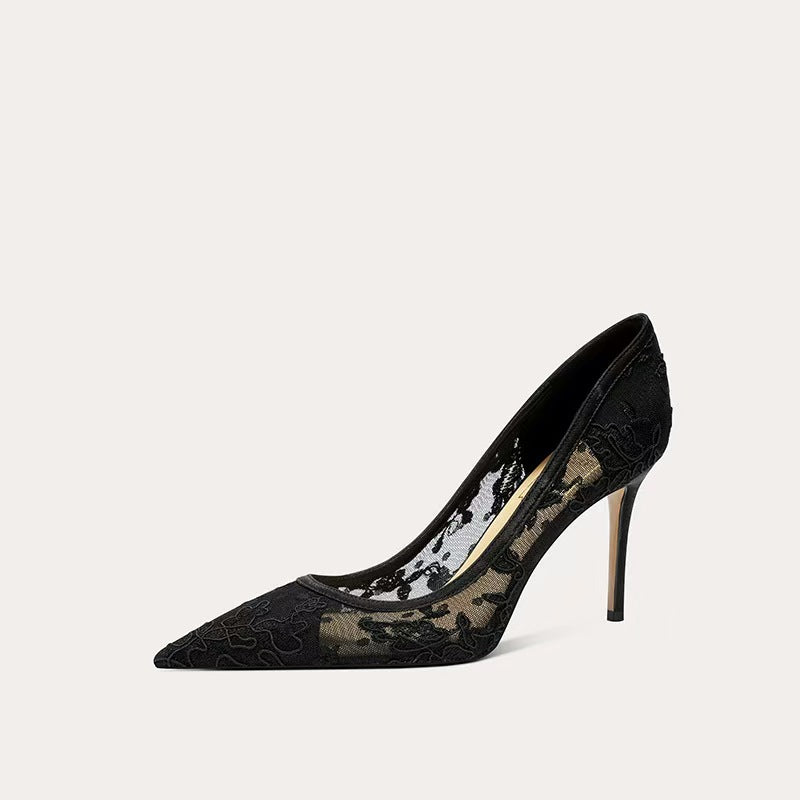 Women's Breathable Hollow Out Pumps Fairy Pointed Toe Nude Color Thin Women's Fashion Shoes