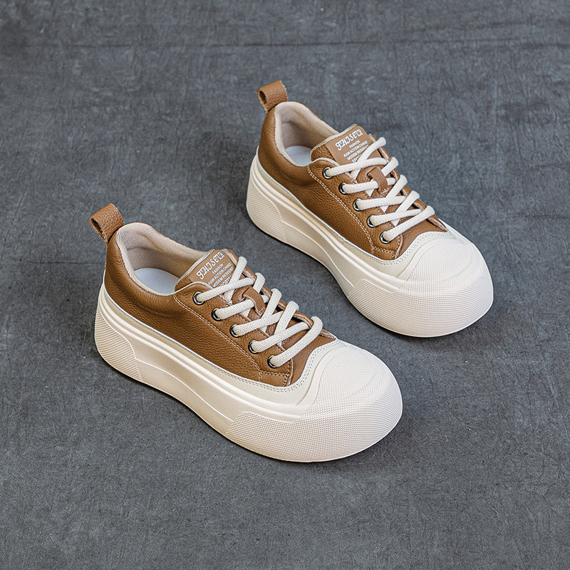 Women's & Men's Top Layer Cowhide Platform White Flat Men's Shoes