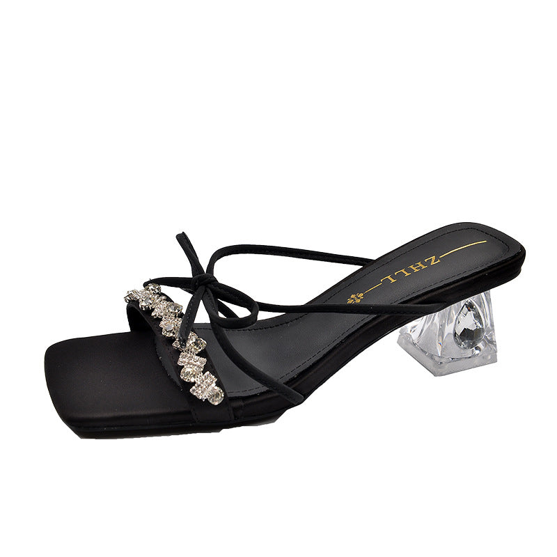 Women's Bow Fashion Temperament Chunky High Plus Heels