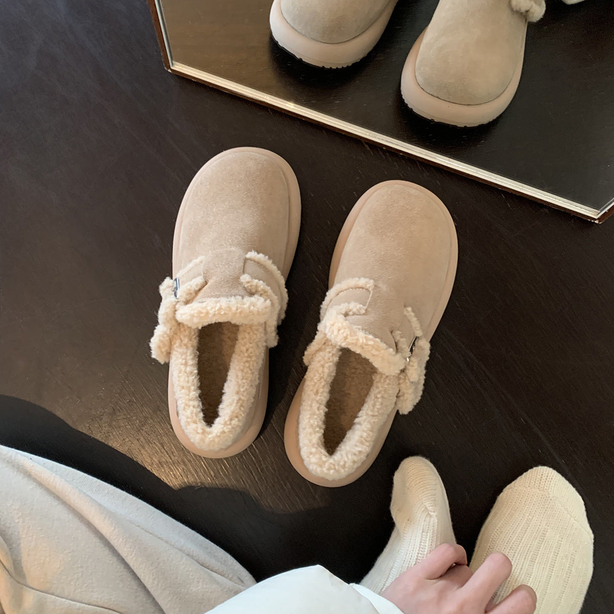Women's Warm With Veet Genuine Platform Peas Slip-on Fluffy Casual Shoes