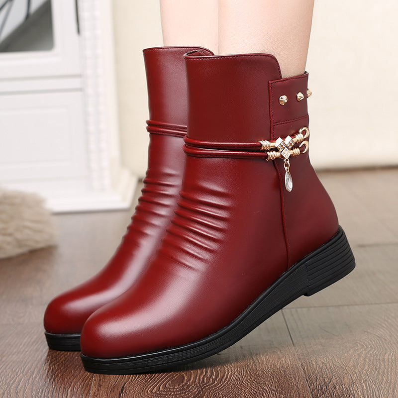 Women's Bottom Short Round Toe Wedge Suede Warm Boots