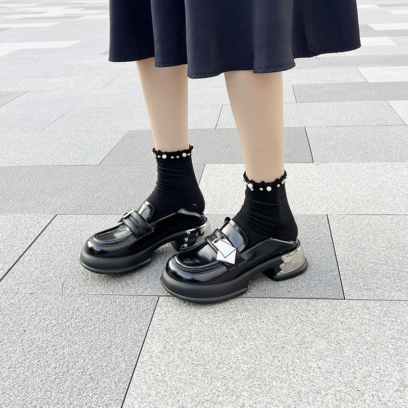Women's Mary Jane Preppy Style Metal Buckle Thick Leather Shoes
