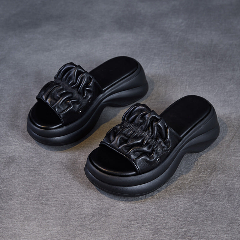 Summer Sheepskin Thick Bottom High-grade Outer Wear Slippers