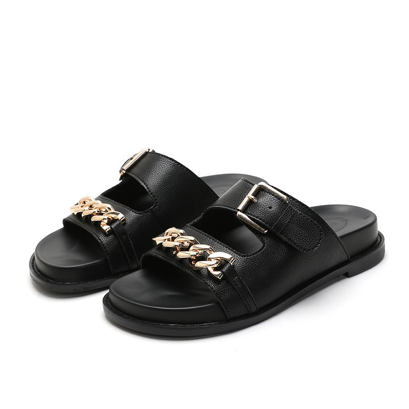 Women's Genuine Platform Outer Wear Summer Stylish Beach Flat-heeled Slippers
