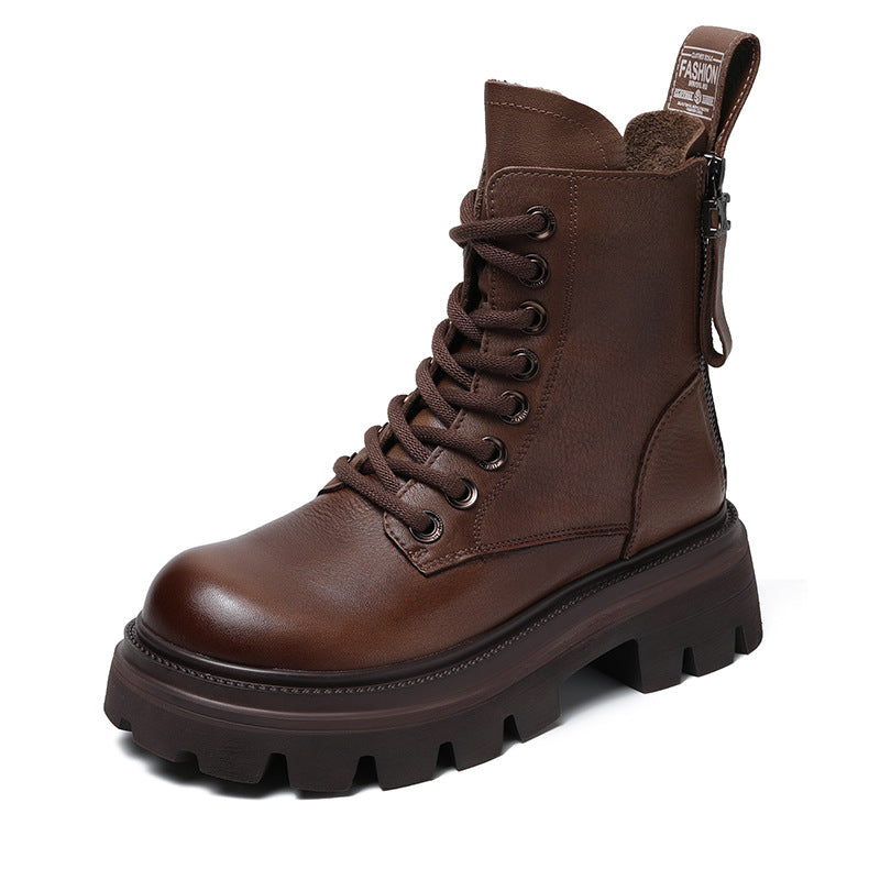 Back Zip Platform Middle Muffin Short Round Boots