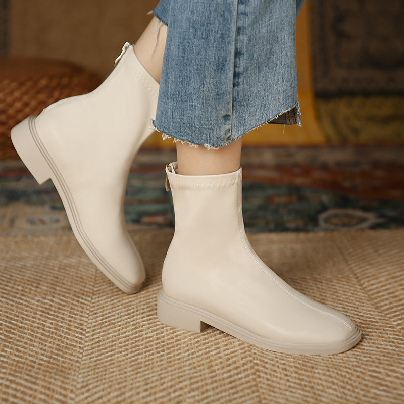 Women's Hot Milk Tea Color Flat Ankle Soft Boots