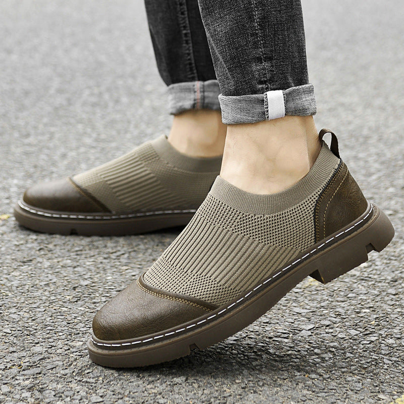 Men's Cloth Cover Brogue Stitching Inner Height Leather Shoes