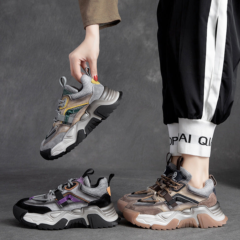 Women's Contrast Color Tide Head Layer Cowhide Women's Shoes