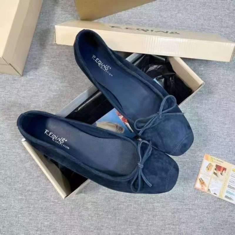 Women's Ballet Genuine French Style Retro Flat Bottom Square Head Casual Shoes