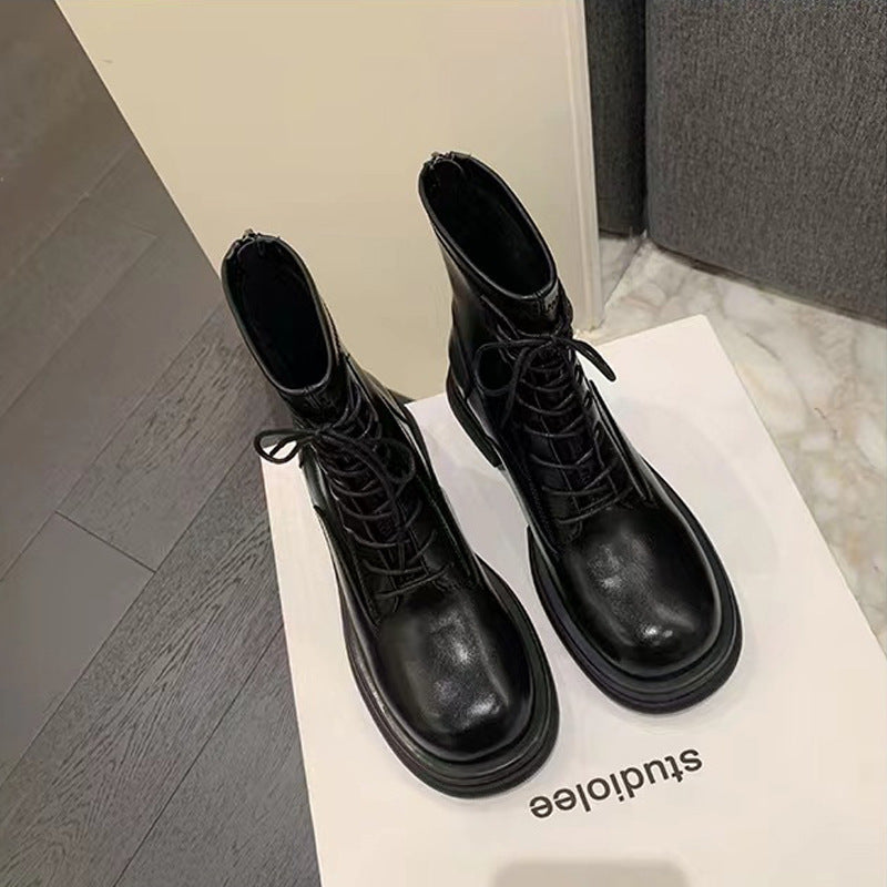 Women's Round Toe Korean Style Slimming Chunky Boots
