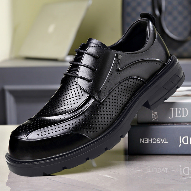Men's Thick Bottom Big Head Brown Fashion Men's Business Leather Shoes